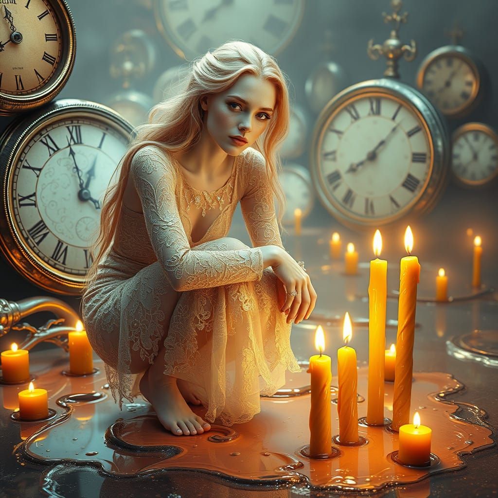 Surreal Model in Dali-Inspired Dreamscape