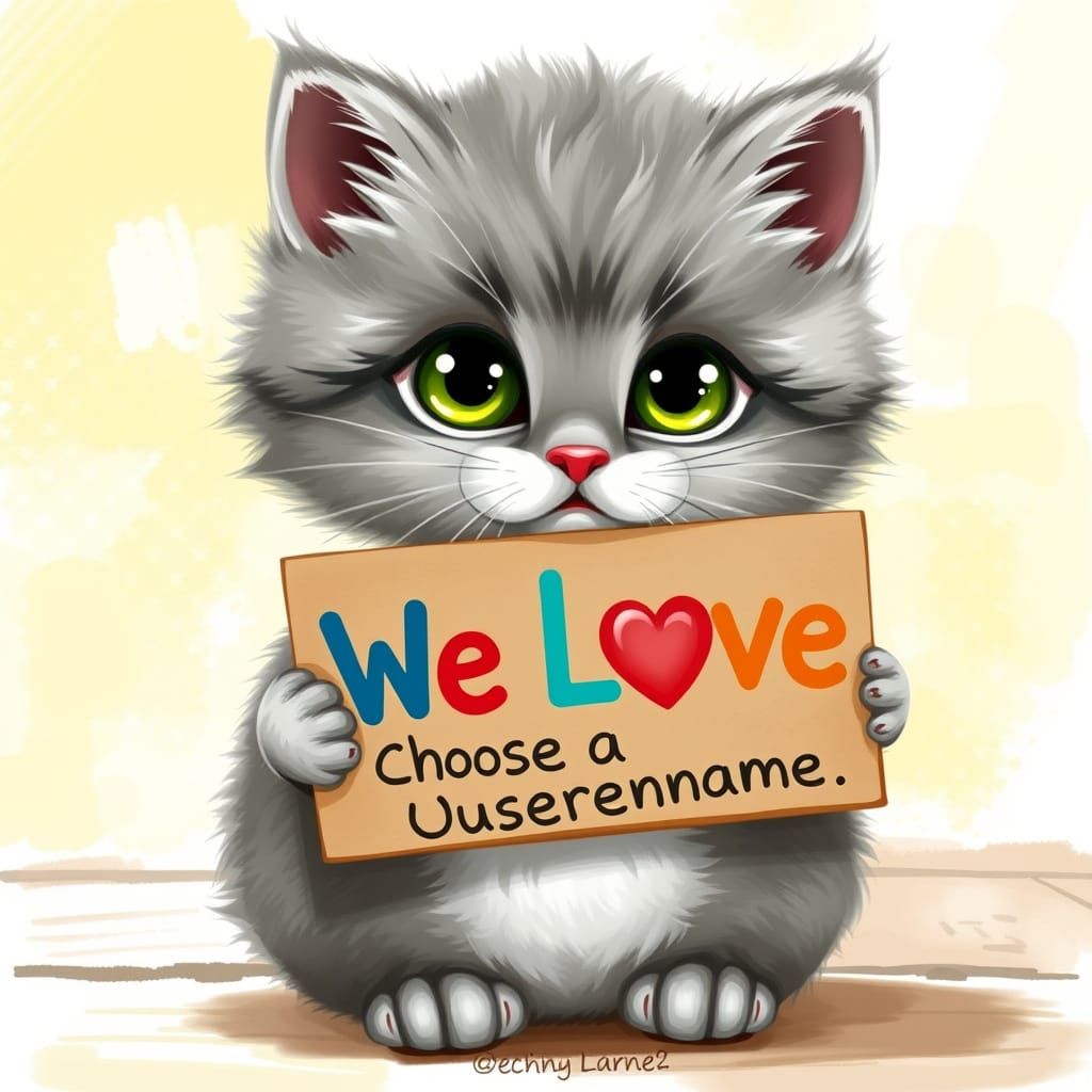 Whimsical Kitten Holding a Colorful Sign