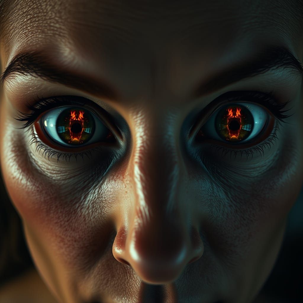 Close-Up Portrait of a Woman with an Unblinking Gaze