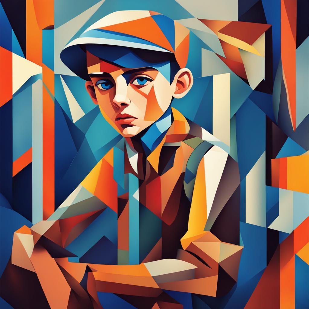 Geometric Cubist Boy in Art Deco Style