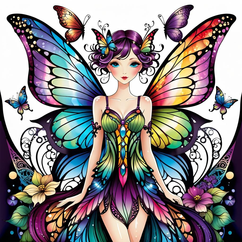 Fairy with Stained Glass Wings in Digital Art