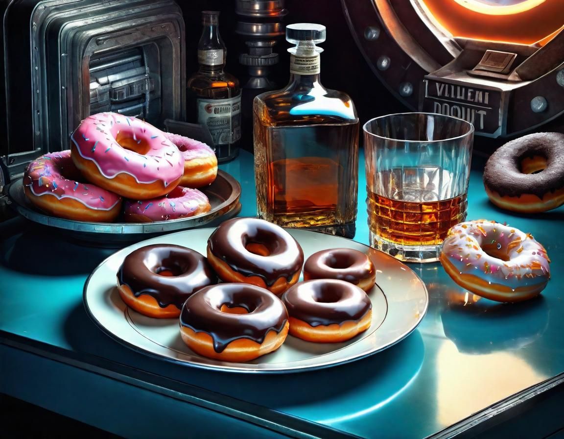 Retro Sci-Fi Still Life: Whiskey, Donuts, Space
