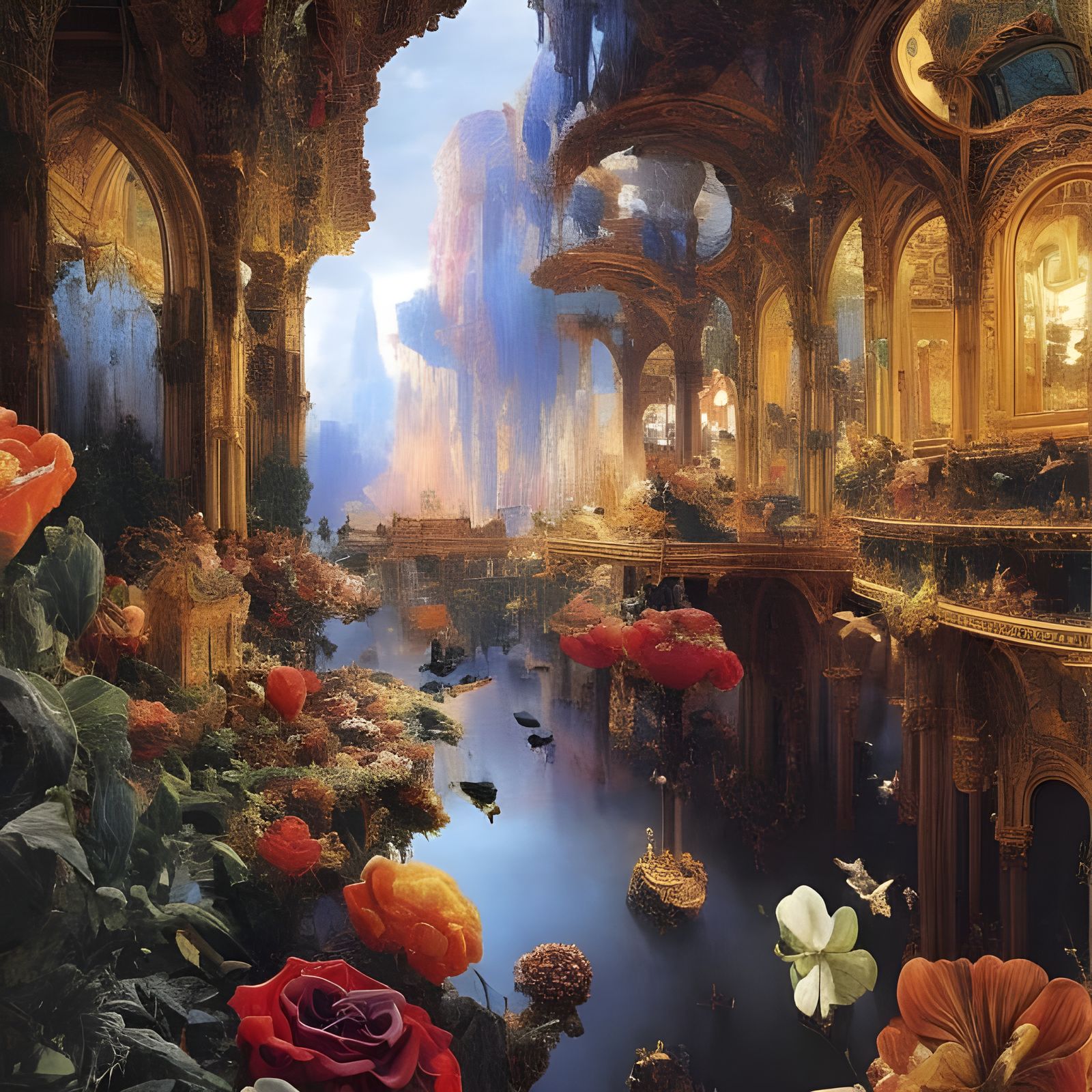 Dreamlike Rococo Palace with Ethereal Lighting