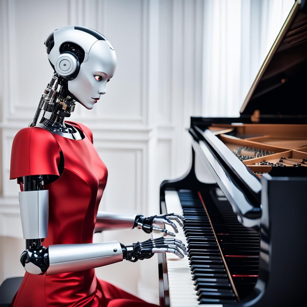 Elegant Robot Concert Portrait in Cinematic Style