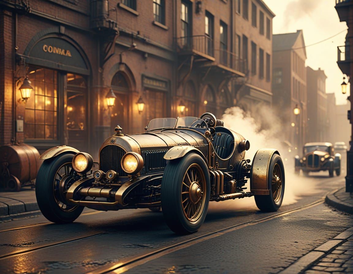 Steampunk Racing Car Concept Art in 4K