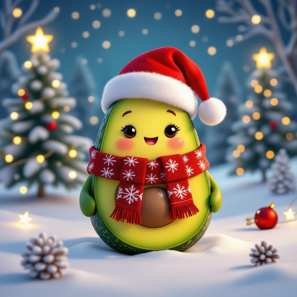 Festive Avocado in Snowy Christmas Landscape