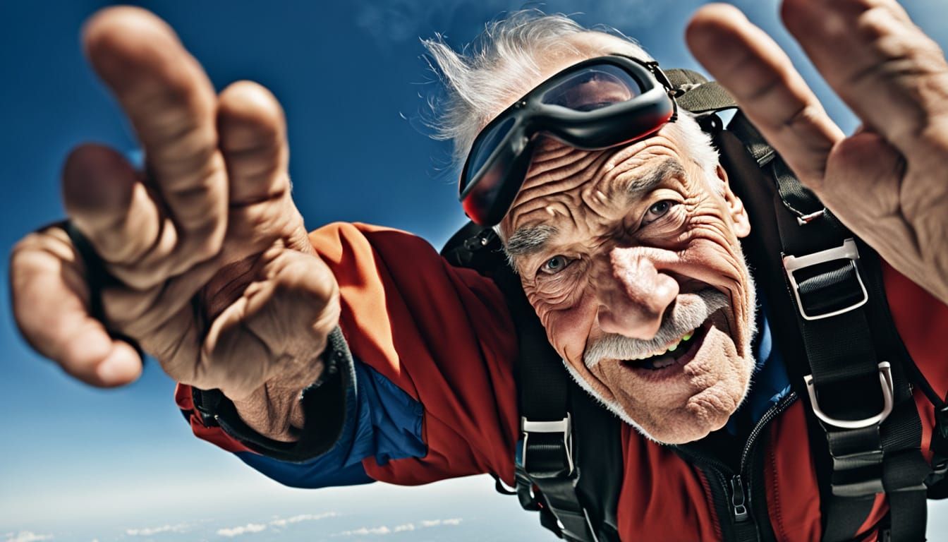 Old Man Skydiving: Hyperrealistic Portrait