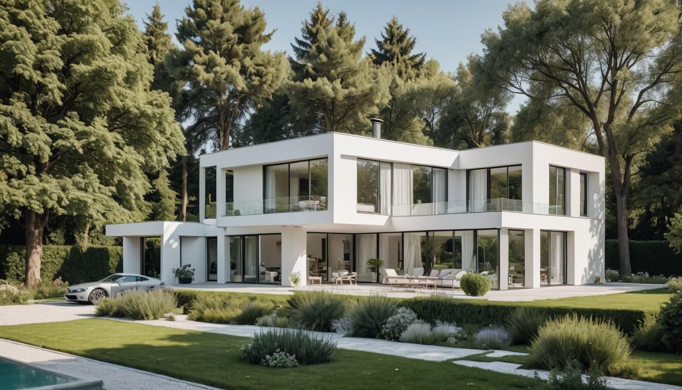 Modern Minimalist Villa with Garden, Eye-Level Photo