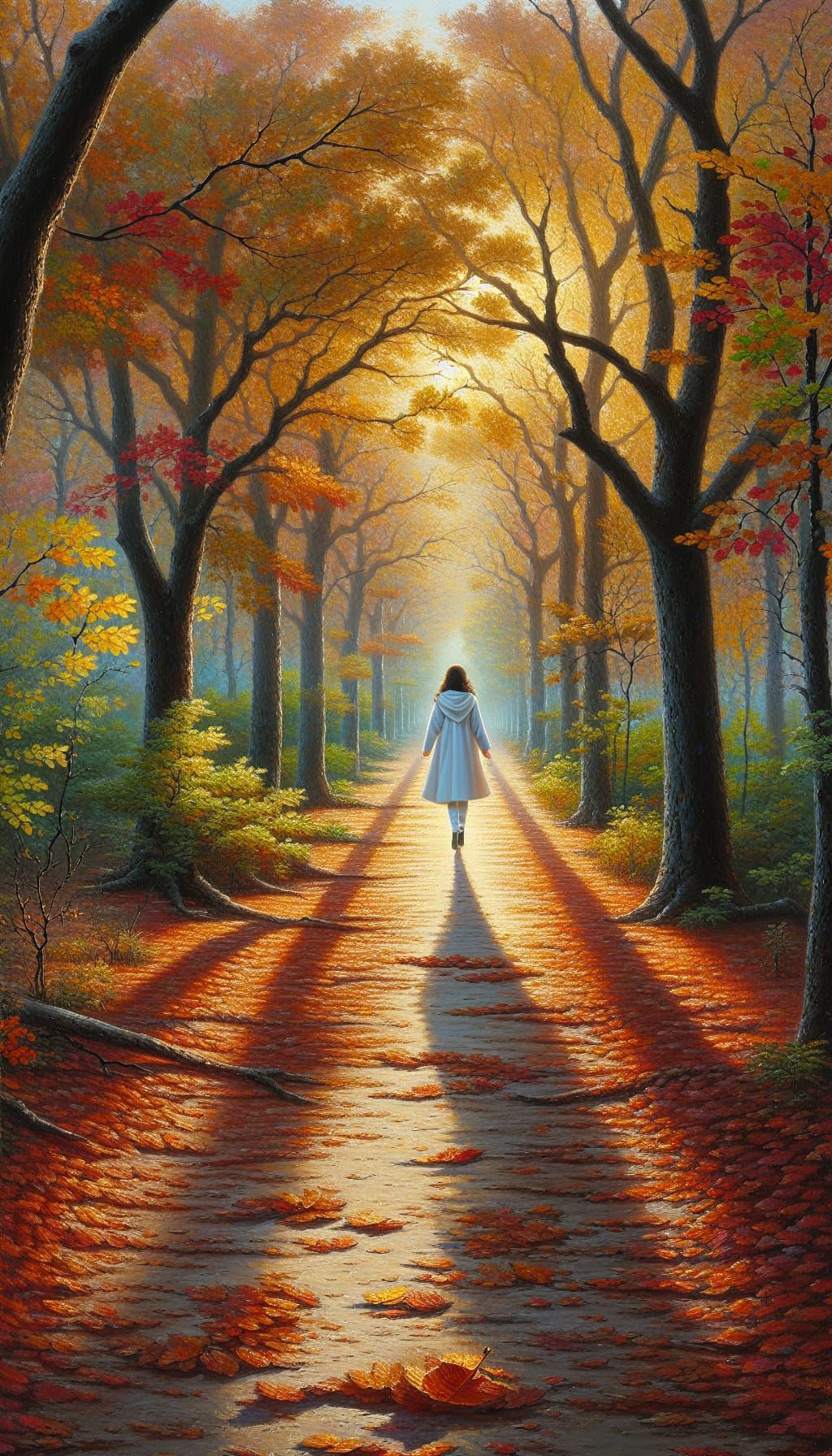 Autumn Forest Oil Painting of South Asian Girl