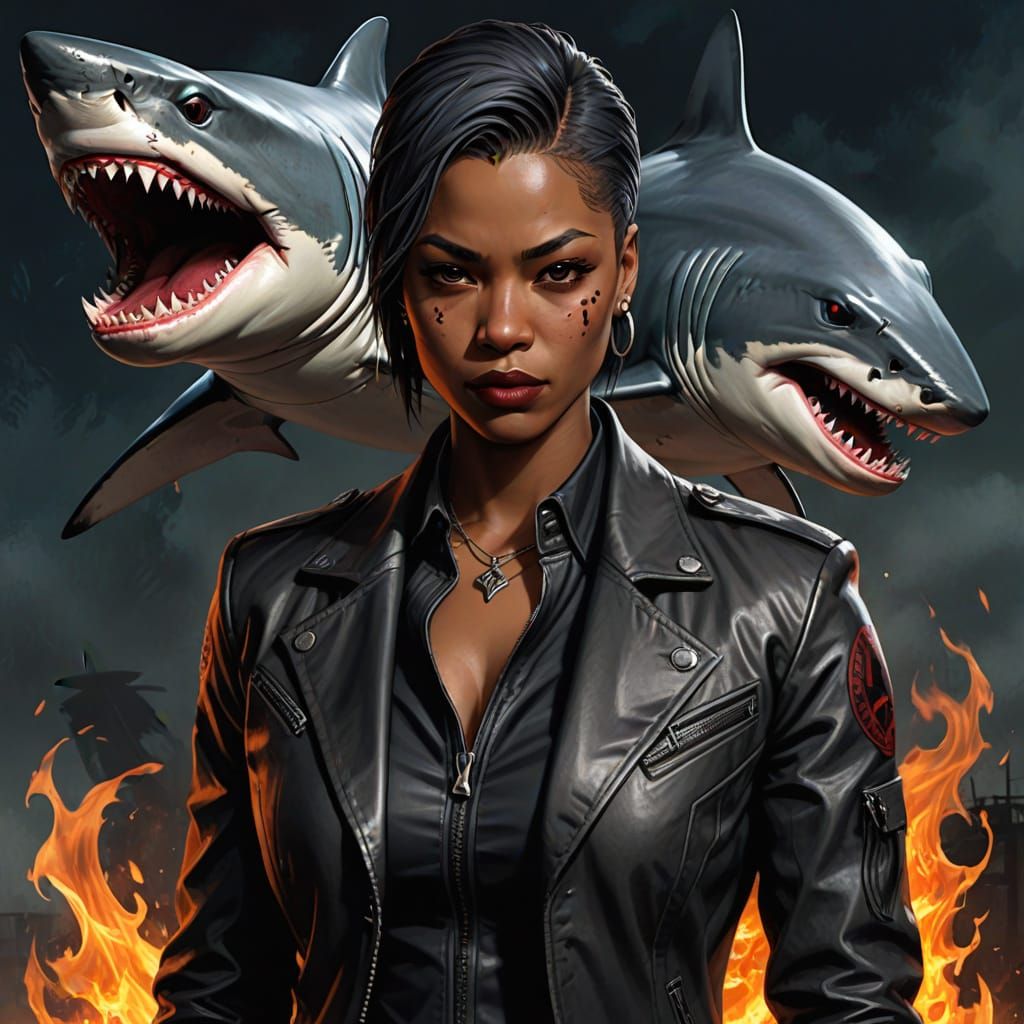 Tough Tomboy Vampiric Wereshark Hybrid in Dark Skin Leather ...