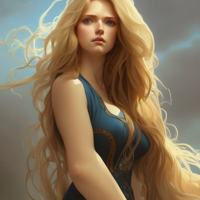 Giant Blonde Woman Portrait in Hyperrealistic Style