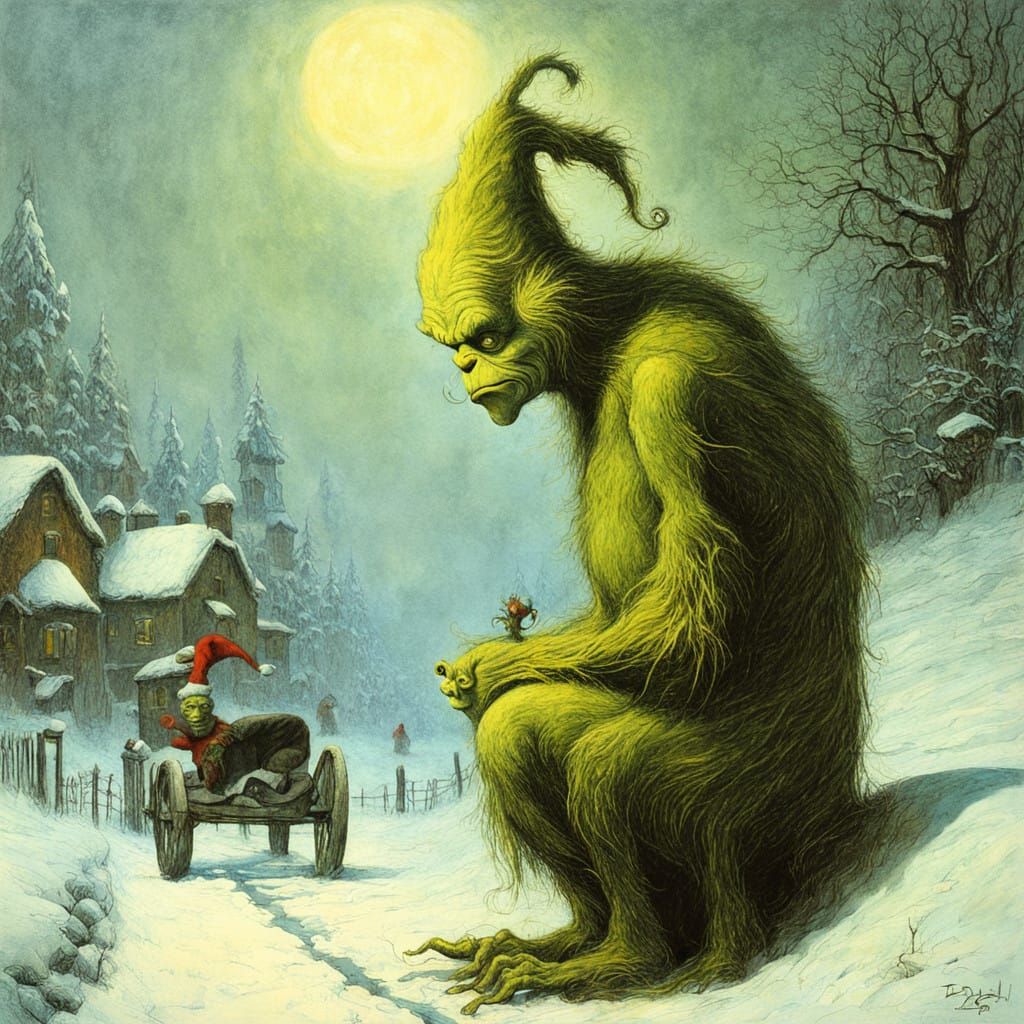 Grinch Steals Christmas in Dark Surrealism