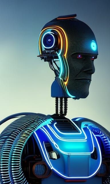 Sad Cobalt Robot Portrait in Ethereal Style