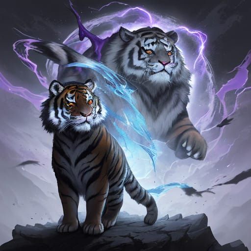 Mystical Dark-Furred Tiger with Magical Aura