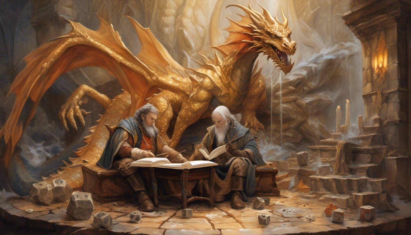 D&D Wizard and Bronze Dragon: Watercolor Art