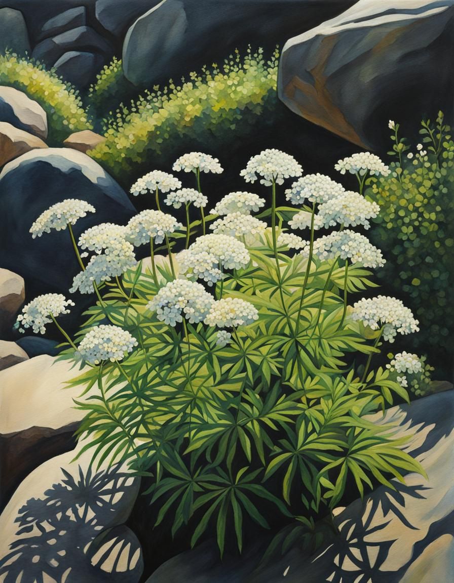 Water Hemlock Flowers: Detailed Oil and Acrylic Painting