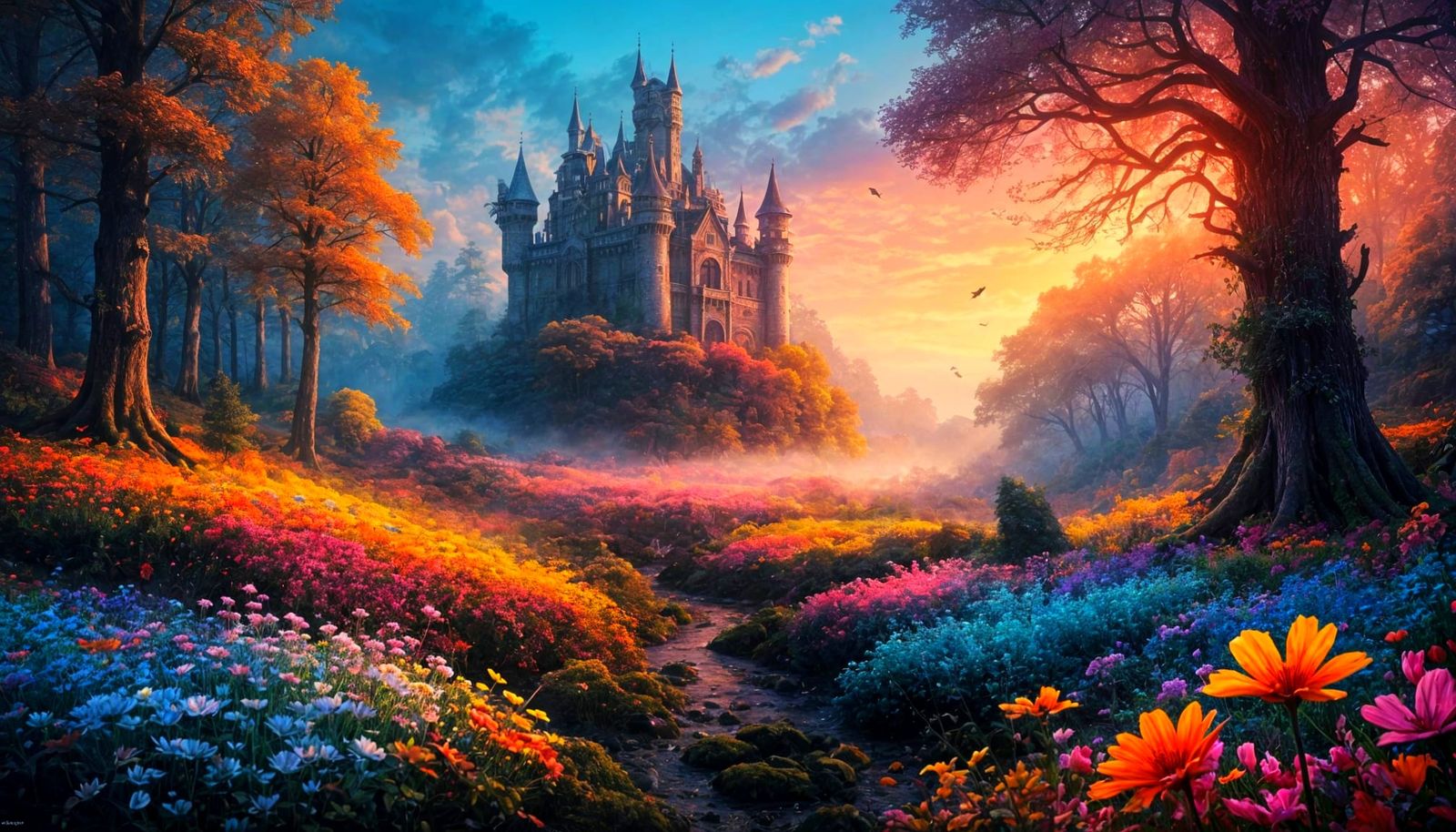 Fantasy Kingdom in Autumn Forest, Sfumato Style