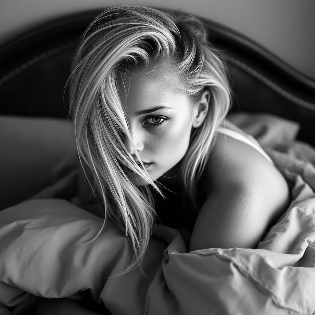 Woman with Blonde Hair Relaxing on Couch