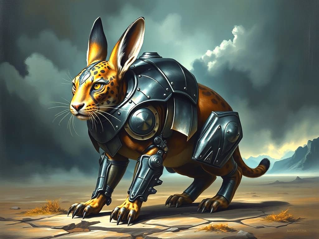 Armored Jackrabbit Jaguar Hybrid Fierce Oil Painting