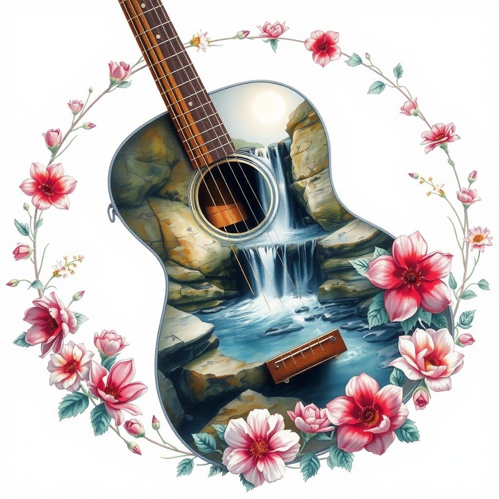 Waterfall Guitar in Art Nouveau Style