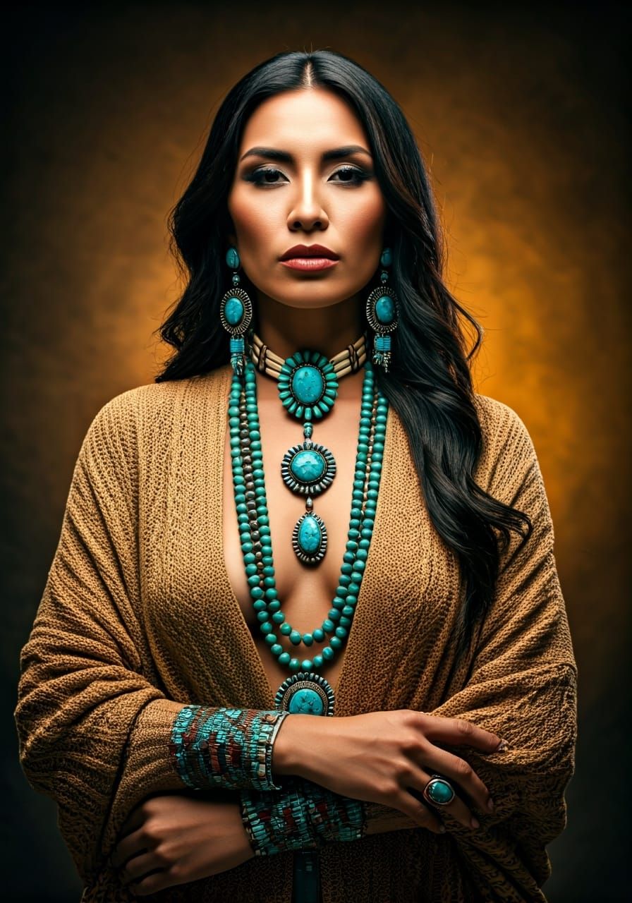 Native American Woman in Traditional Turquoise Jewelry