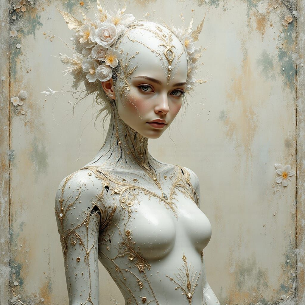 Elegant Cyborg Angel in Anime Style