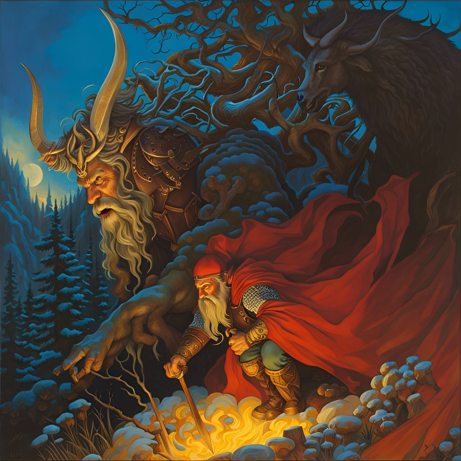 Viking Vision Quest: Odin Encounter, Detailed Fantasy Art