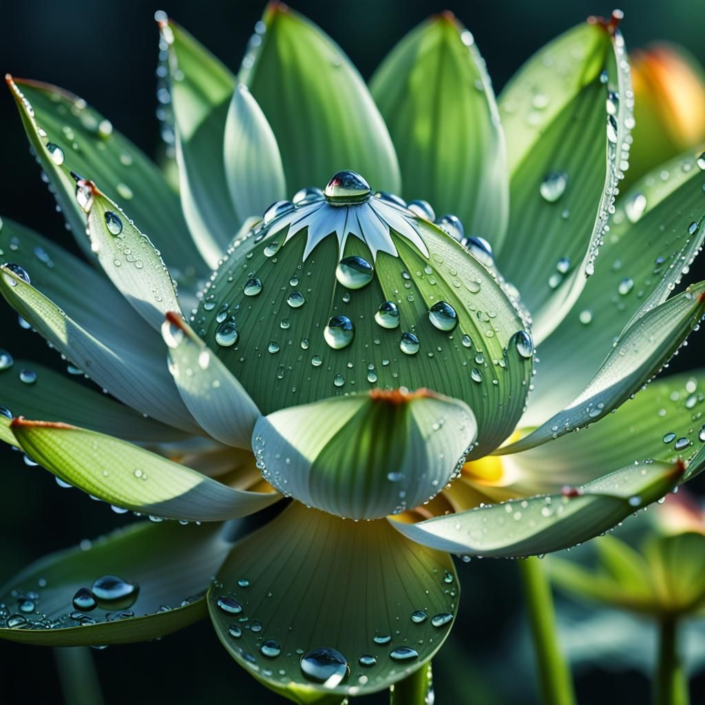 Hyperdetailed Dew Drops on Lotus Flower in 4K