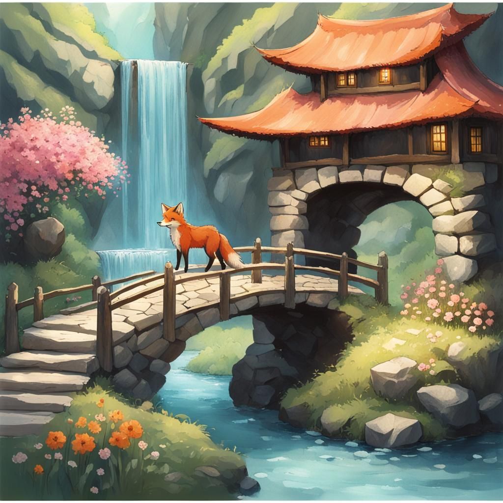 Fox Spirit on Stone Bridge in Flower Cave