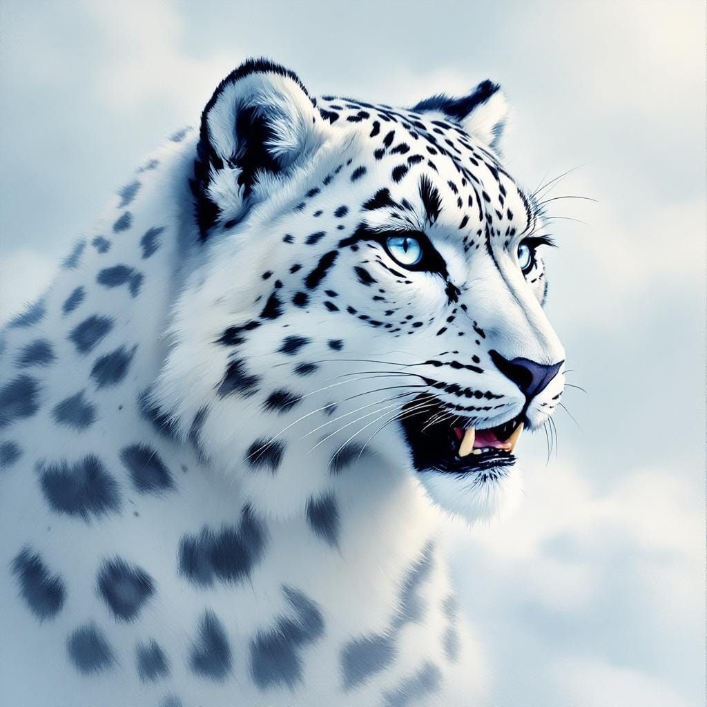 Snow Leopard Portrait in Delicate Artistic Style