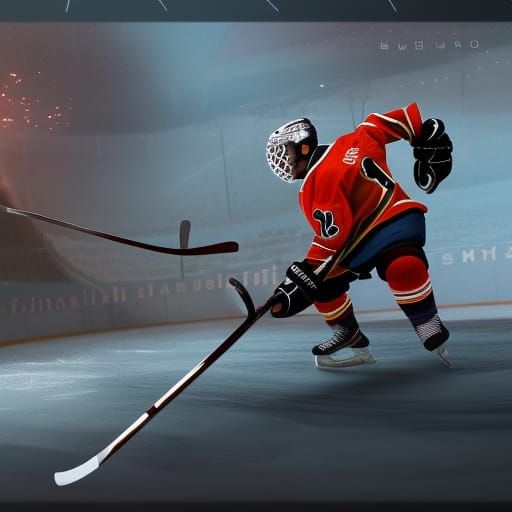 Hockey Player Scores Goal: Detailed Matte Painting