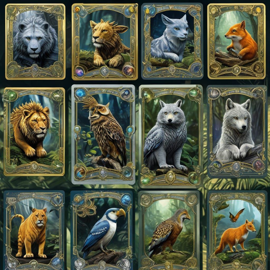 Golden Trading Cards of Fantastical Creatures