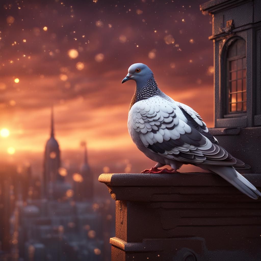 White Pigeon at Sunset: Fantastical Matte Painting