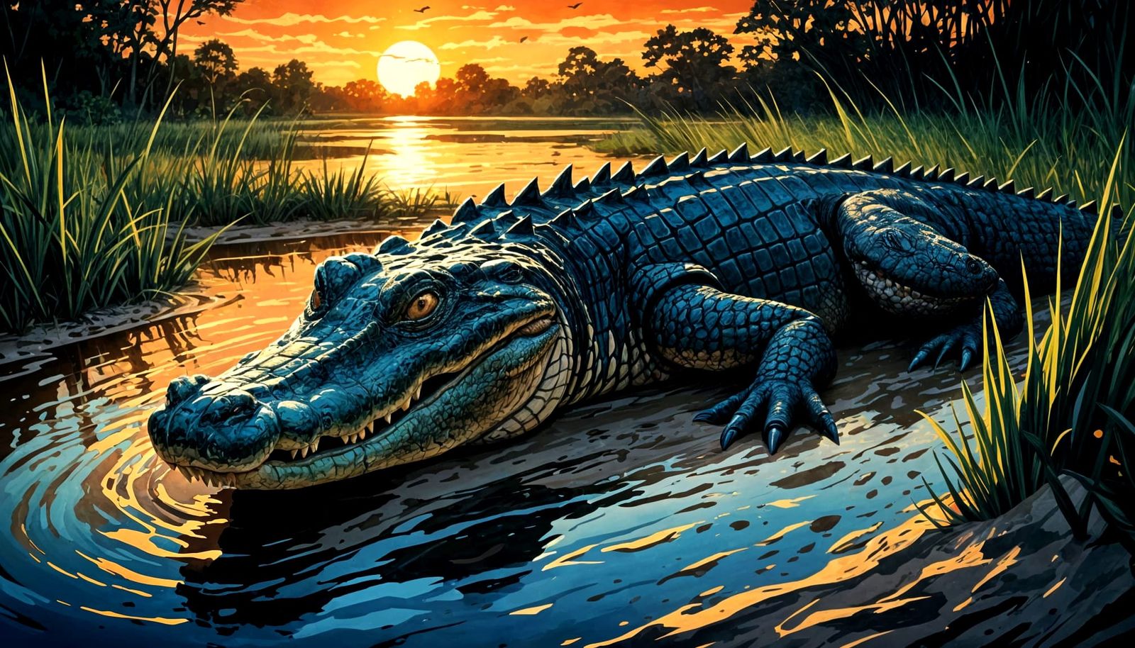 An American alligator is seen laying on the sand bank of a L...