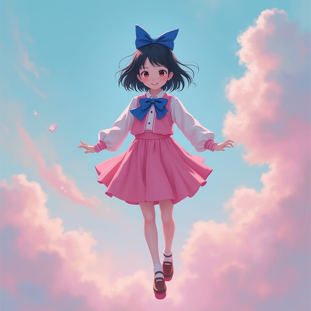 Ethereal Girl in Korean Uniform Floats with Eerie Smile