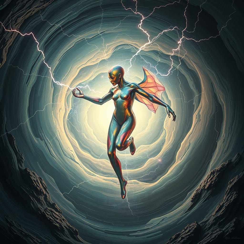 Mystical Being Emerges from Swirling Vortex