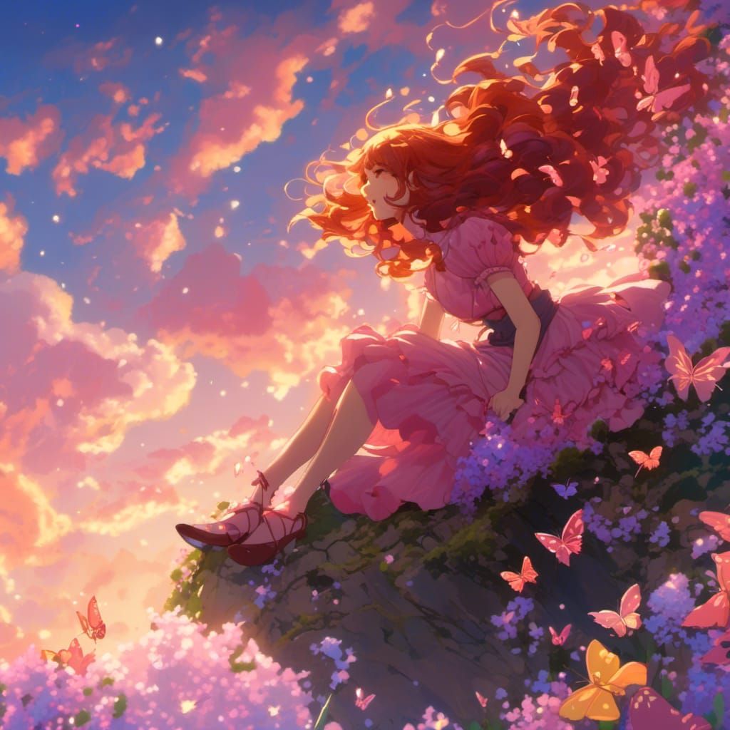 Beautiful Fairy in Spring Forest, Anime Illustration