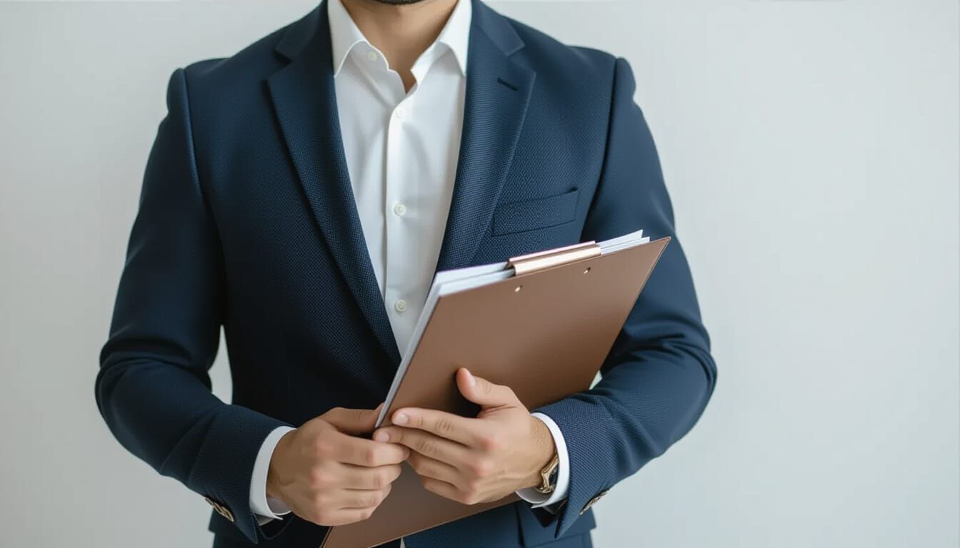 Confident Businessman Holding File in Professional Photo