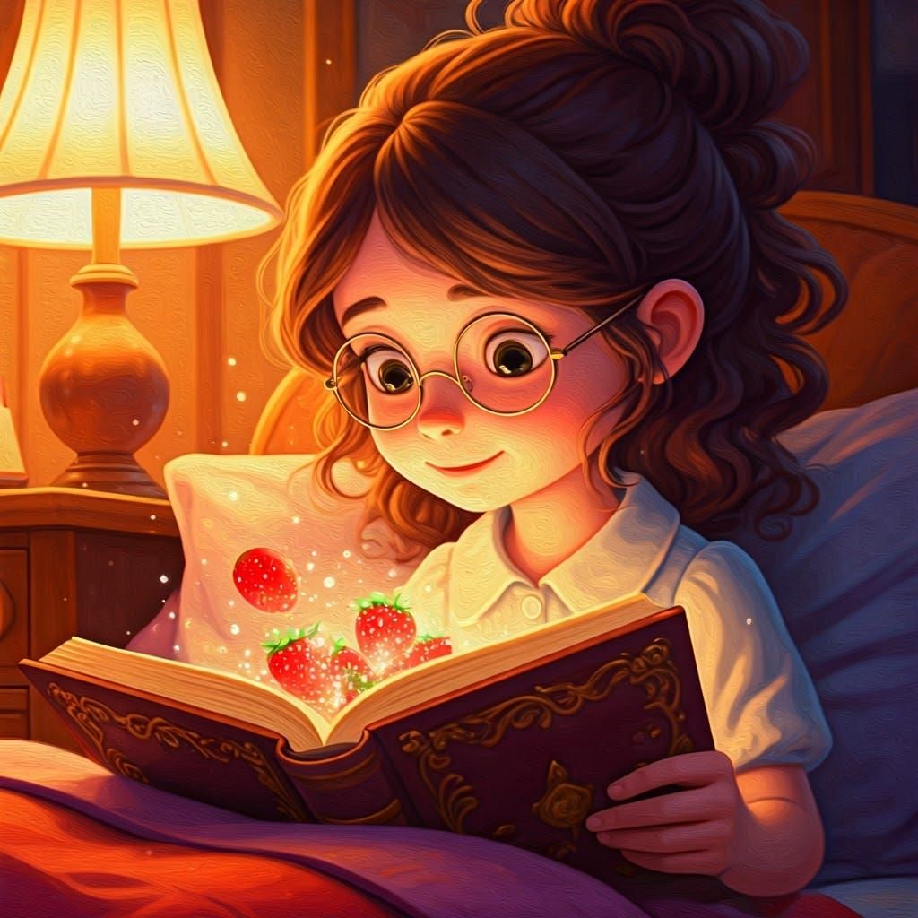 Girl Reading a Magical Book in Cozy Room