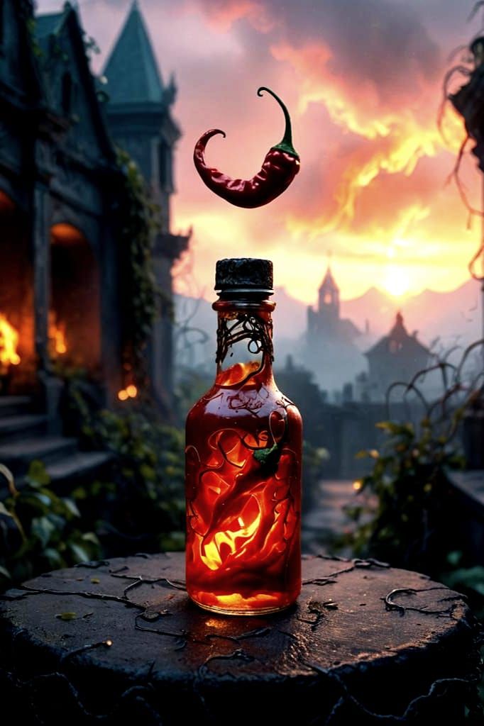 Ghost Pepper Hot Sauce Label in Matte Painting Style