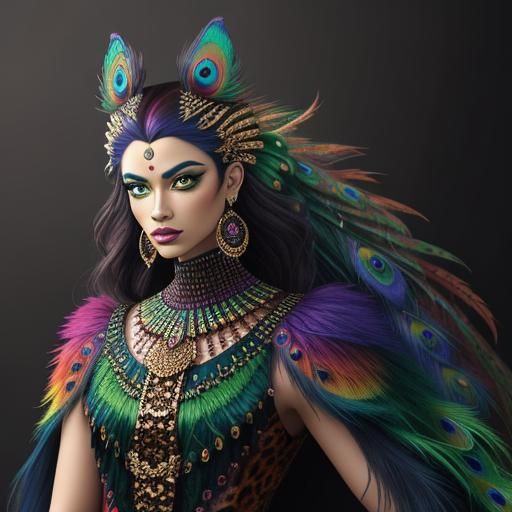 Woman with Dragon Scales and Peacock Hair