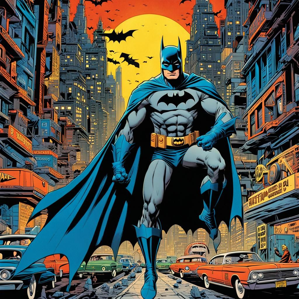 Batman in Retro-Futuristic City: Comic Book Cover