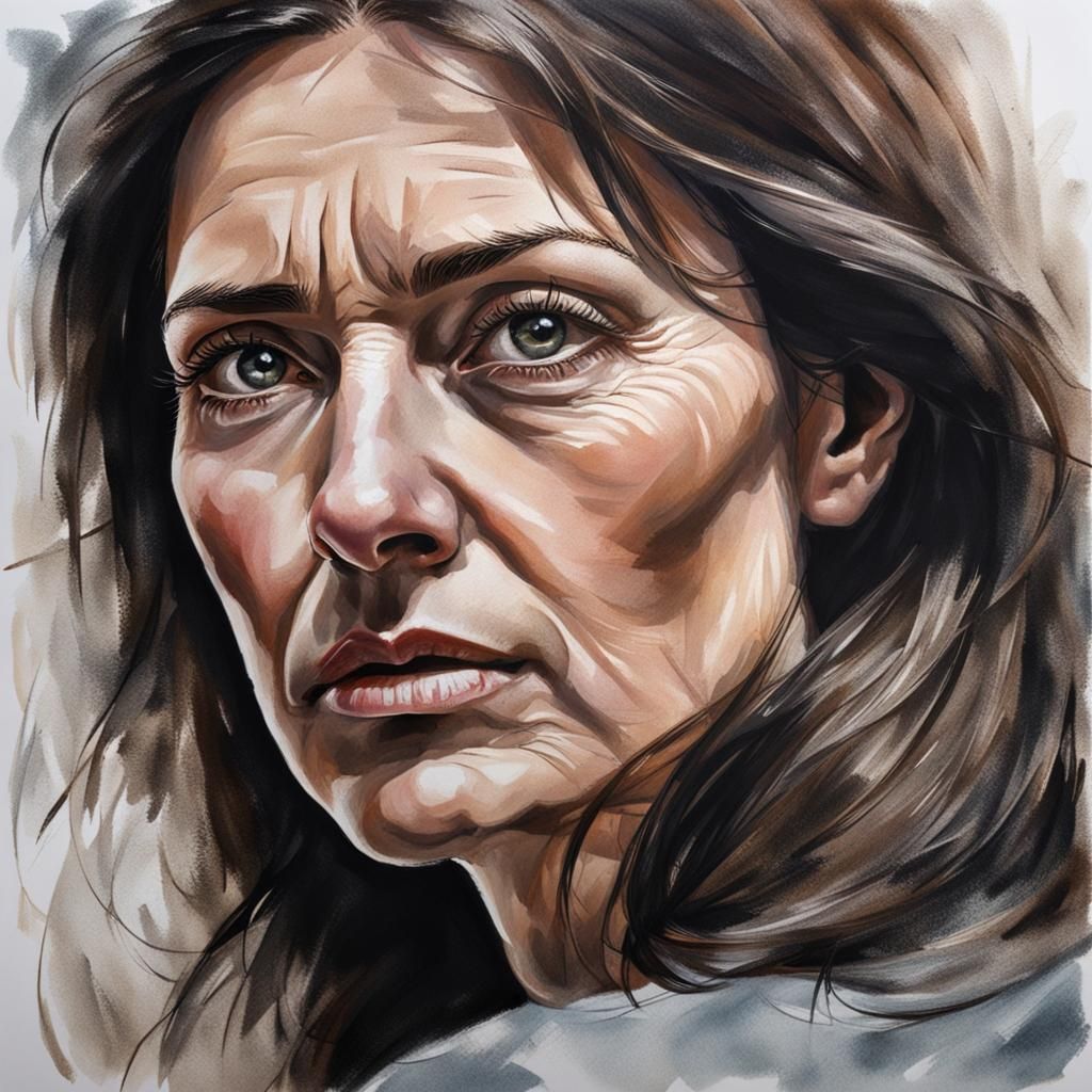 Photorealistic Close-up of a Tired Woman's Face