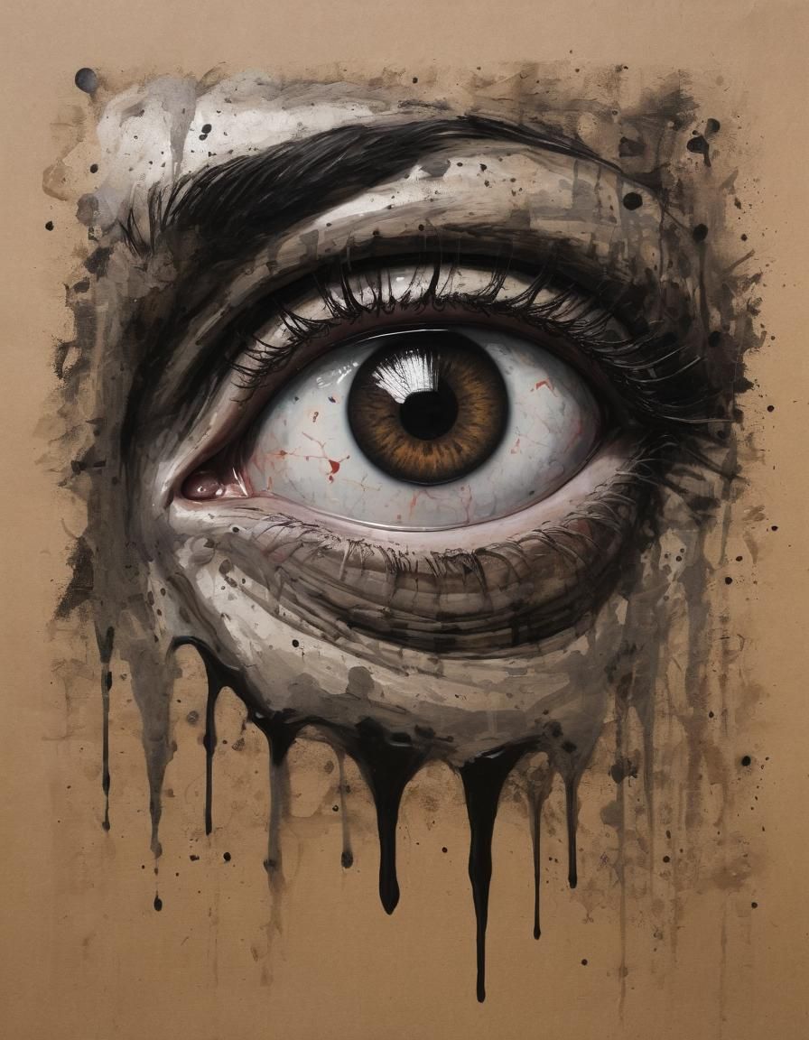 Eye with Paint Splashes in Noir Comic Style