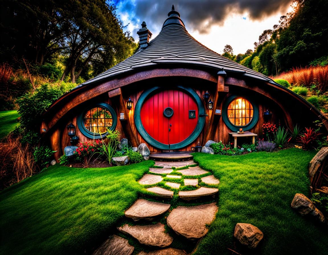 Detailed Hobbit House in Tim Burton Style