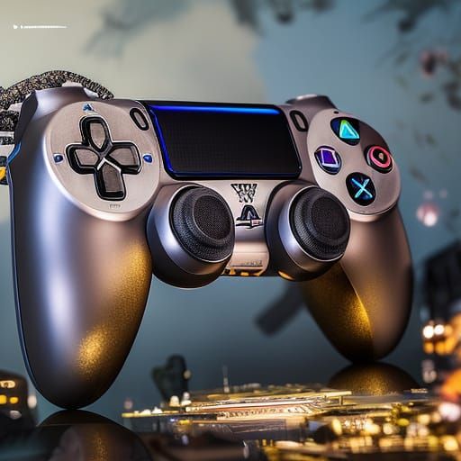 Playstation Console in Maximalist Hyperrealistic Style