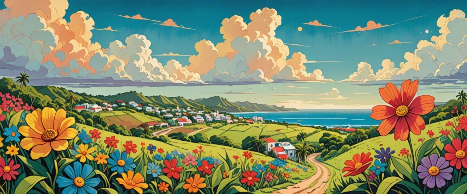 Puerto Rico Vintage Travel Poster Folk Art Painting