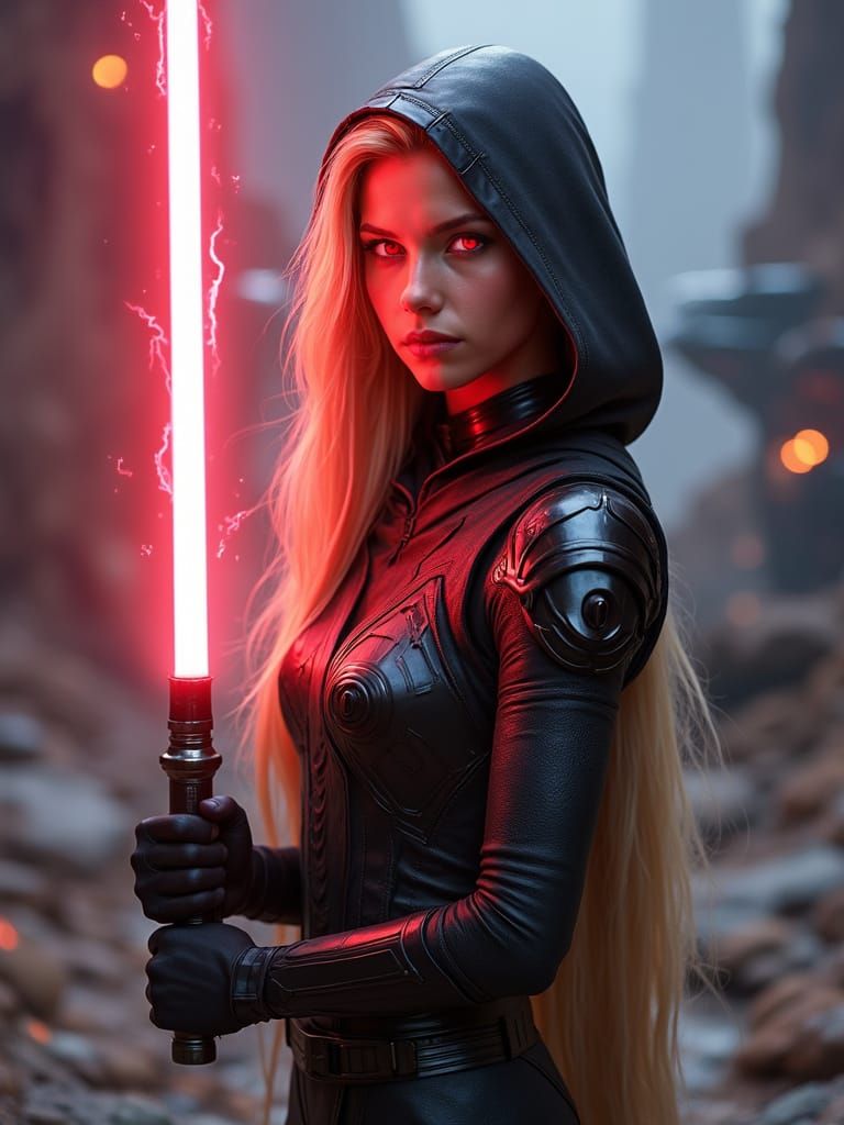 Sith Lord Rapunzel in Sci-Fi Star Wars Landscape