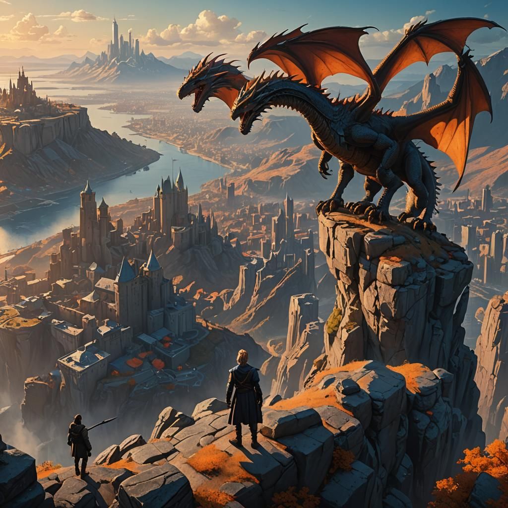 Dragon Cityscape: Cinematic Fantasy Matte Painting