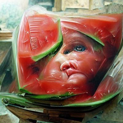 Watermelon with Baby Face in Oil Painting Style